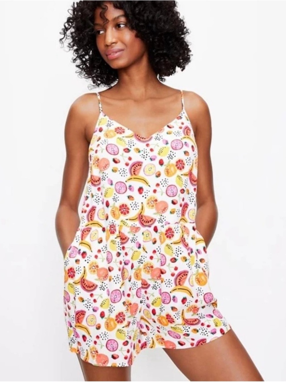 LOFT Fruit Salad Strappy Vibrant Romper Size M. Cute and Comfy!